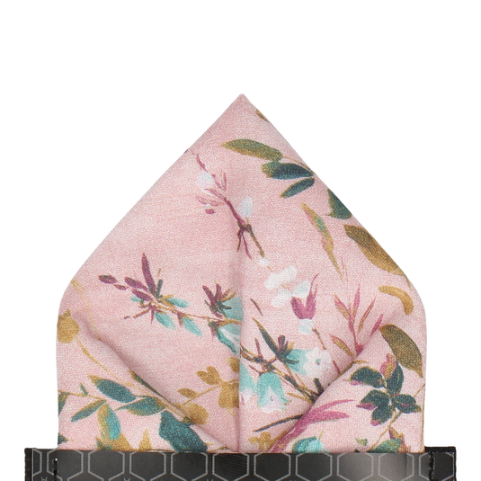 Dusty Pink Watercolour Asian Floral Pocket Square - Pocket Square with Free UK Delivery - Mrs Bow Tie