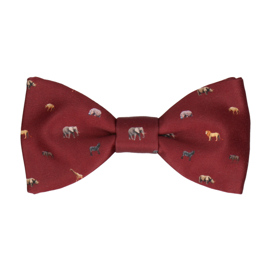 Burgundy African Safari Animals Bow Tie - Bow Tie with Free UK Delivery - Mrs Bow Tie