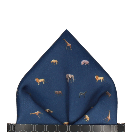 Navy Blue African Safari Animals Pocket Square - Pocket Square with Free UK Delivery - Mrs Bow Tie