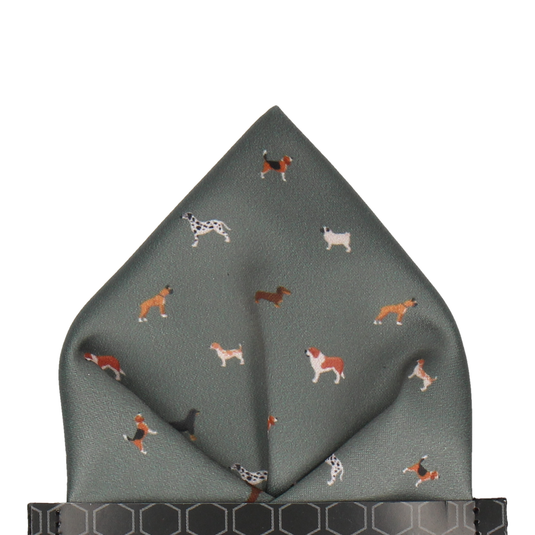 Olive Green Dog Print Pocket Square - Pocket Square with Free UK Delivery - Mrs Bow Tie