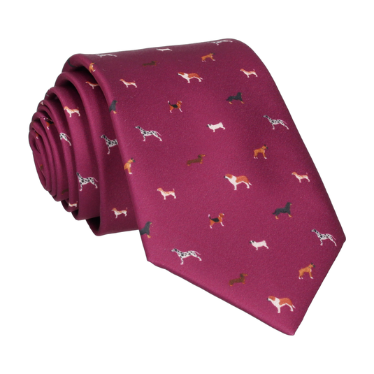 Mulberry Pink Dog Print Tie - Tie with Free UK Delivery - Mrs Bow Tie