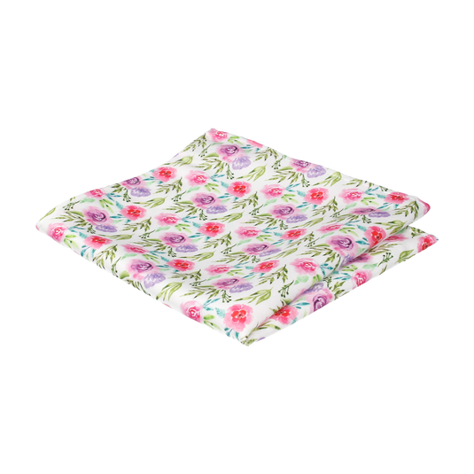Pink & Purple Floral Rose Watercolour Pocket Square - Pocket Square with Free UK Delivery - Mrs Bow Tie