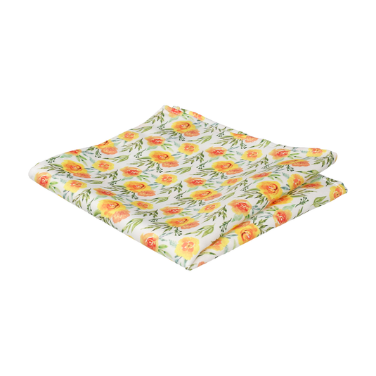 Yellow & Orange Watercolour Floral Rose Pocket Square - Pocket Square with Free UK Delivery - Mrs Bow Tie