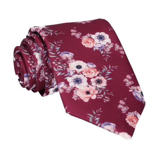Anemone Floral Mulberry Tie - Tie with Free UK Delivery - Mrs Bow Tie