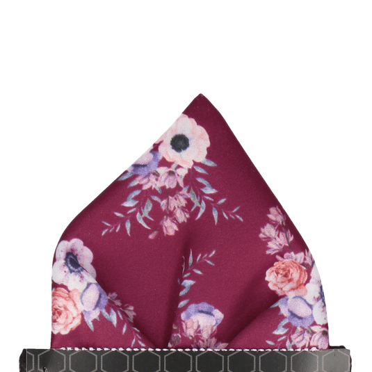 Anemone Floral Mulberry Pocket Square - Pocket Square with Free UK Delivery - Mrs Bow Tie