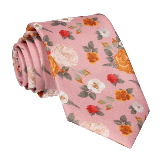 Floral Dusky Pink Tie - Tie with Free UK Delivery - Mrs Bow Tie