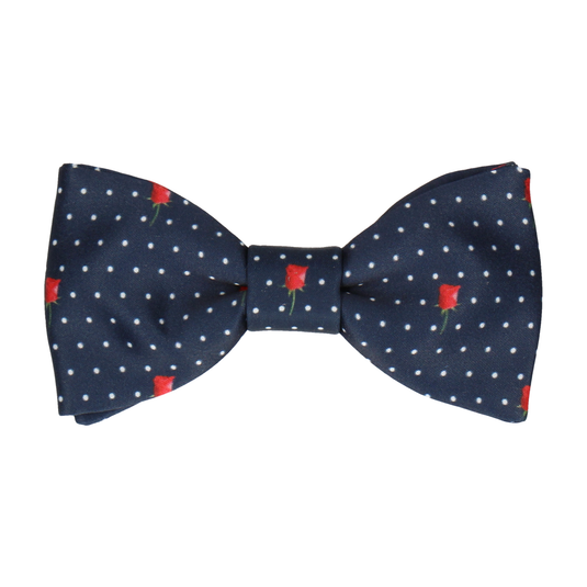 Red Rose Pin Dots Navy Blue Bow Tie - Bow Tie with Free UK Delivery - Mrs Bow Tie