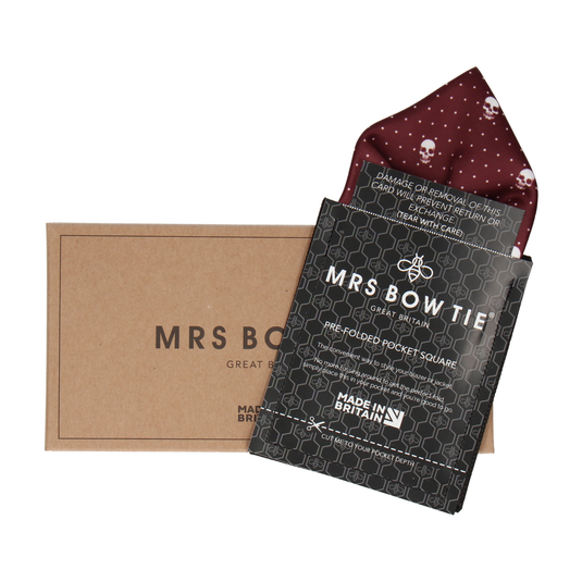 Skull Pin Dots Burgundy Red Pocket Square - Pocket Square with Free UK Delivery - Mrs Bow Tie