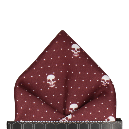 Skull Pin Dots Burgundy Red Pocket Square - Pocket Square with Free UK Delivery - Mrs Bow Tie