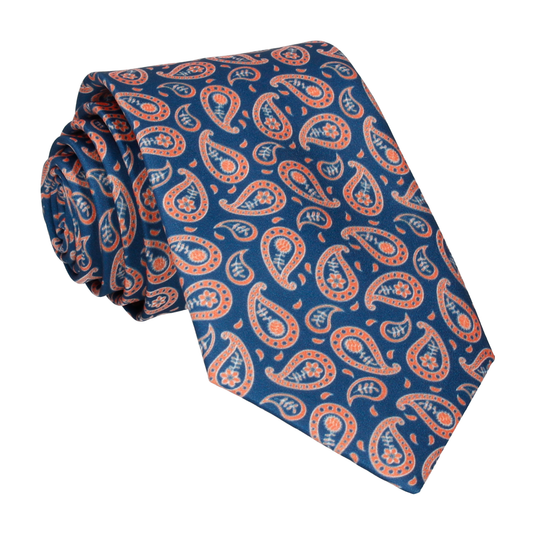 Navy & Orange Tribal Paisley Tie - Tie with Free UK Delivery - Mrs Bow Tie