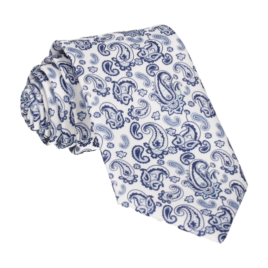 White & Blue Sophisticated Paisley Tie - Tie with Free UK Delivery - Mrs Bow Tie