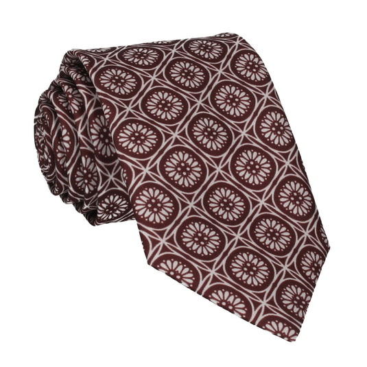 Red & Silver Geo Floral Pattern Tie - Tie with Free UK Delivery - Mrs Bow Tie