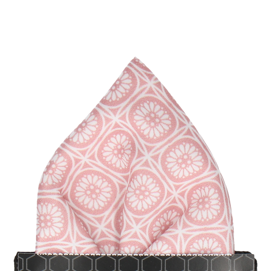 Pink & White Geo Floral Pattern Pocket Square - Pocket Square with Free UK Delivery - Mrs Bow Tie