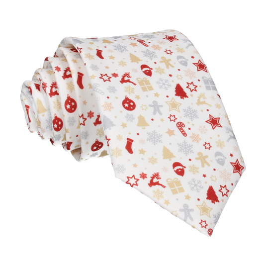 Ditsy Christmas White Tie - Tie with Free UK Delivery - Mrs Bow Tie