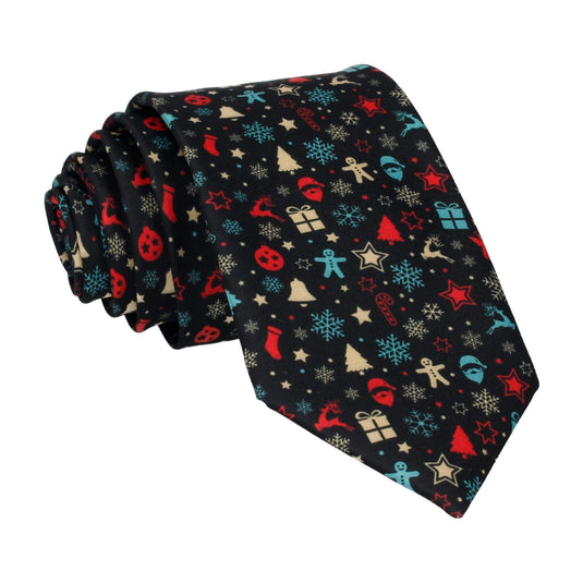 Ditsy Christmas Black Tie - Tie with Free UK Delivery - Mrs Bow Tie