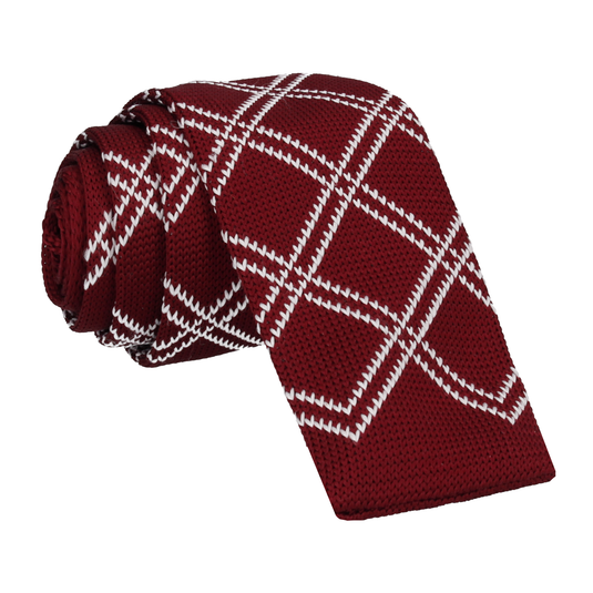 Burgundy Red Plaid Knitted Tie - Tie with Free UK Delivery - Mrs Bow Tie