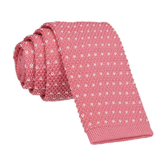 White Spot Pink Knitted Tie - Tie with Free UK Delivery - Mrs Bow Tie