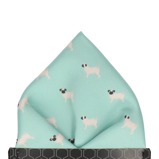Mint Green Pug Print Pocket Square - Pocket Square with Free UK Delivery - Mrs Bow Tie