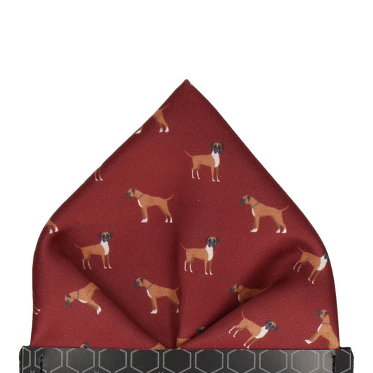 Boxer Dog Print Maroon Red Pocket Square - Pocket Square with Free UK Delivery - Mrs Bow Tie