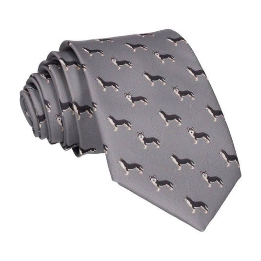 Grey Husky Pattern Tie - Tie with Free UK Delivery - Mrs Bow Tie