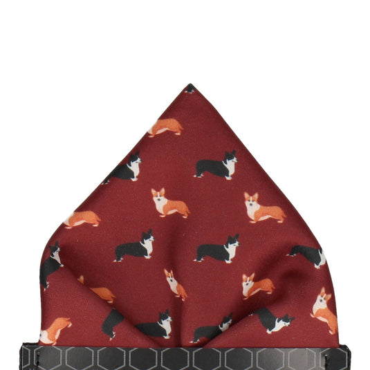 Corgi Print Red Maroon Pocket Square - Pocket Square with Free UK Delivery - Mrs Bow Tie