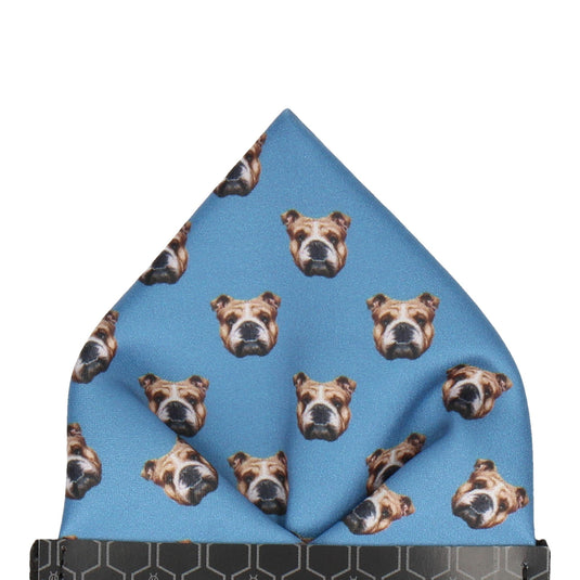 Blue Bulldog Face Pocket Square - Pocket Square with Free UK Delivery - Mrs Bow Tie