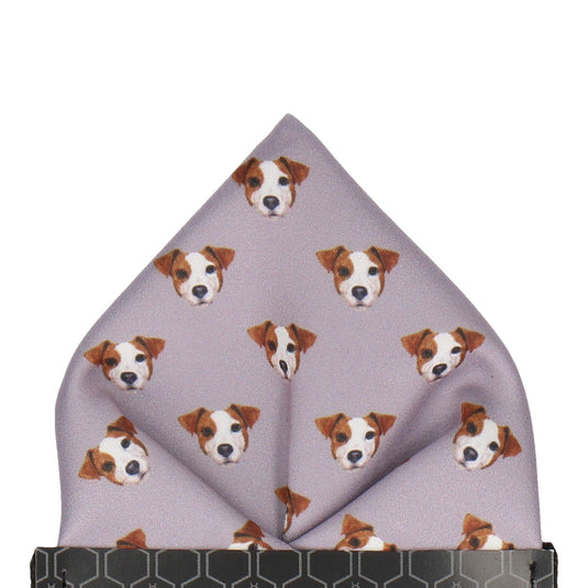 Jack Russell Face Grey Pocket Square - Pocket Square with Free UK Delivery - Mrs Bow Tie