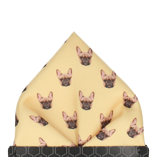 Light Yellow French Bulldog Face Pocket Square - Pocket Square with Free UK Delivery - Mrs Bow Tie