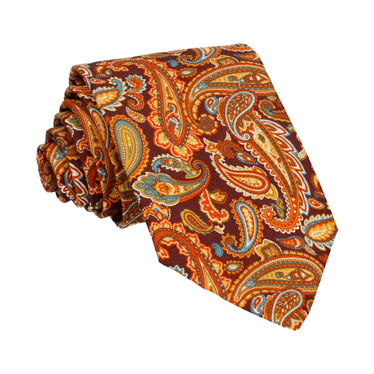 Orange Brown Retro Paisley Tie - Tie with Free UK Delivery - Mrs Bow Tie