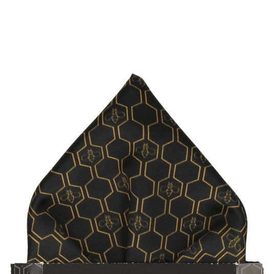 Black & Gold Geo Honeycomb Bee Pocket Square - Pocket Square with Free UK Delivery - Mrs Bow Tie