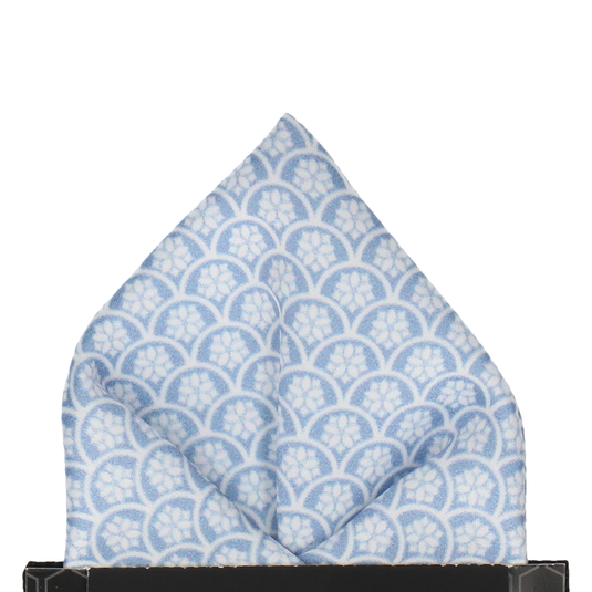 Dusty Steel Blue Lotus Fans Pocket Square - Pocket Square with Free UK Delivery - Mrs Bow Tie
