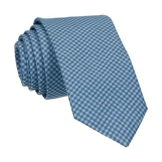 Tiny Check Blue Cotton Tie - Tie with Free UK Delivery - Mrs Bow Tie