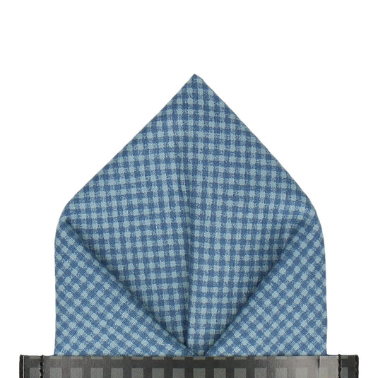 Tiny Check Blue Cotton Pocket Square - Pocket Square with Free UK Delivery - Mrs Bow Tie