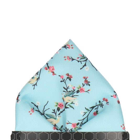 Sky Blue Chinoiserie Floral Pocket Square - Pocket Square with Free UK Delivery - Mrs Bow Tie