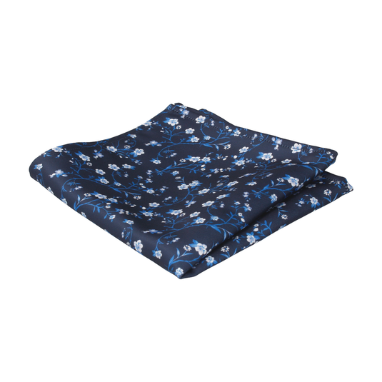 Navy Blue Blossom Floral Pocket Square - Pocket Square with Free UK Delivery - Mrs Bow Tie