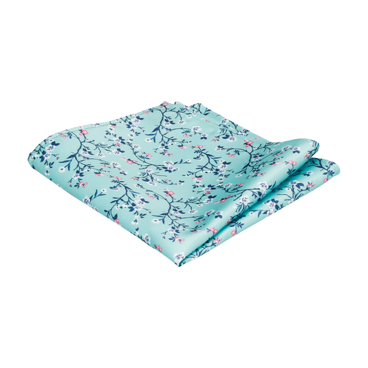 Sea Green Blossom Floral Pocket Square - Pocket Square with Free UK Delivery - Mrs Bow Tie