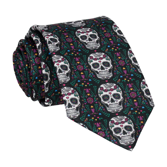 Sugar Skulls Mexican Black Tie - Tie with Free UK Delivery - Mrs Bow Tie