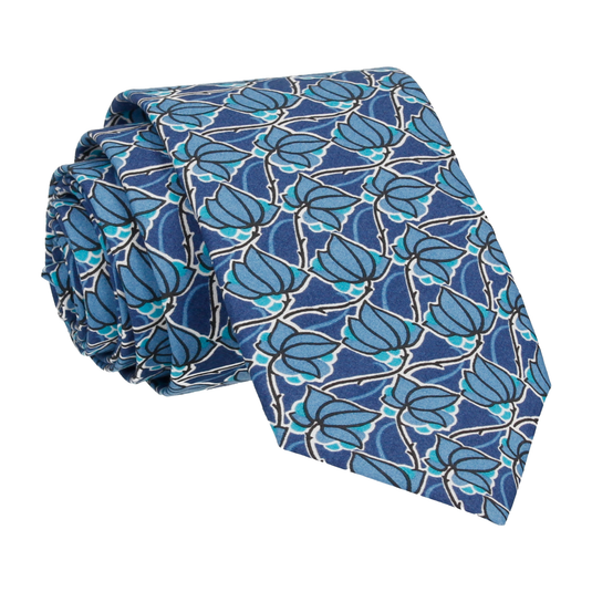Blue Floral Tile Mosaic Liberty Tie - Tie with Free UK Delivery - Mrs Bow Tie
