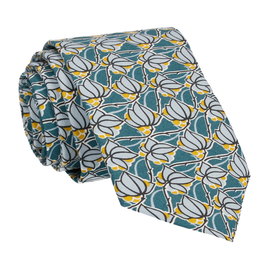 Teal Floral Tile Mosaic Liberty Tie - Tie with Free UK Delivery - Mrs Bow Tie