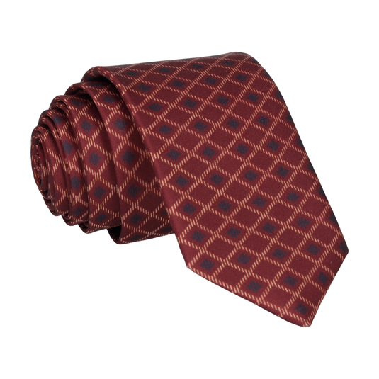 Dark Red Cross Weave Print Tie - Tie with Free UK Delivery - Mrs Bow Tie