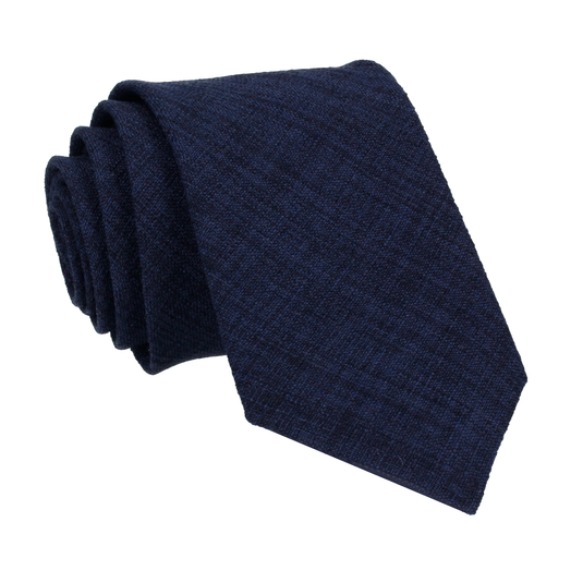 Navy Blue Textured Cotton Linen Tie - Tie with Free UK Delivery - Mrs Bow Tie