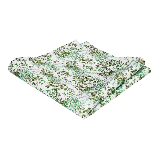 Green & White Boho Eucalyptus Pocket Square - Pocket Square with Free UK Delivery - Mrs Bow Tie