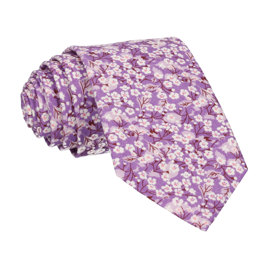Floral Purple Flower Cotton Tie - Tie with Free UK Delivery - Mrs Bow Tie
