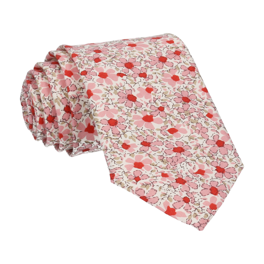 Floral Pink Cotton Tie - Tie with Free UK Delivery - Mrs Bow Tie