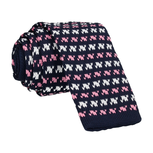 Pink, White, Navy Knitted Tie - Tie with Free UK Delivery - Mrs Bow Tie