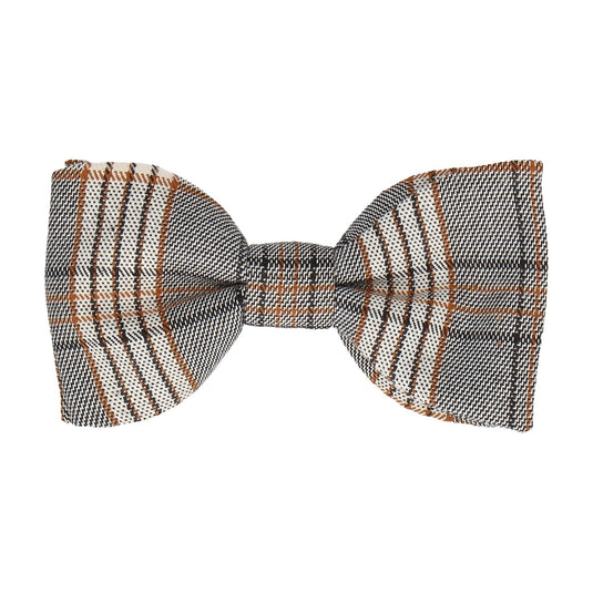 Grey & Gold Modern Check Tartan Bow Tie - Bow Tie with Free UK Delivery - Mrs Bow Tie