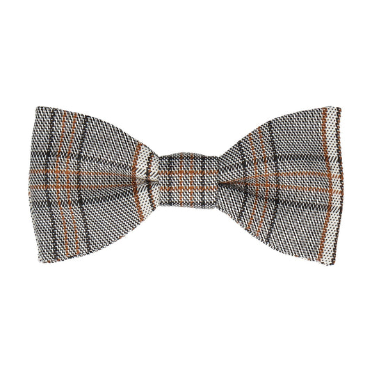 Grey & Gold Modern Check Tartan Bow Tie - Bow Tie with Free UK Delivery - Mrs Bow Tie