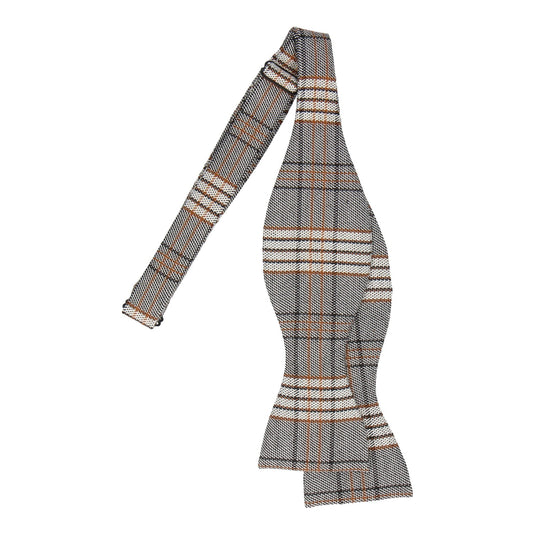 Grey & Gold Modern Check Tartan Bow Tie - Bow Tie with Free UK Delivery - Mrs Bow Tie