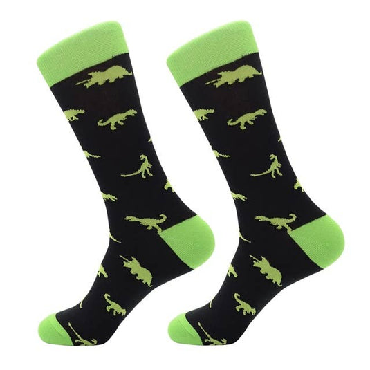 Green Dinosaur Silhouettes Black Socks