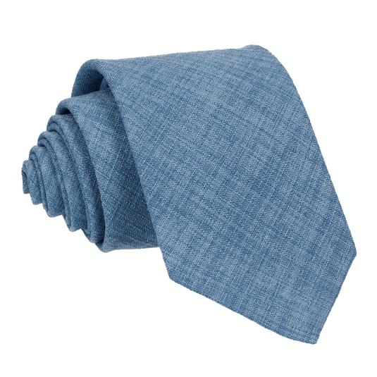 Blue Textured Cotton Linen Tie - Tie with Free UK Delivery - Mrs Bow Tie